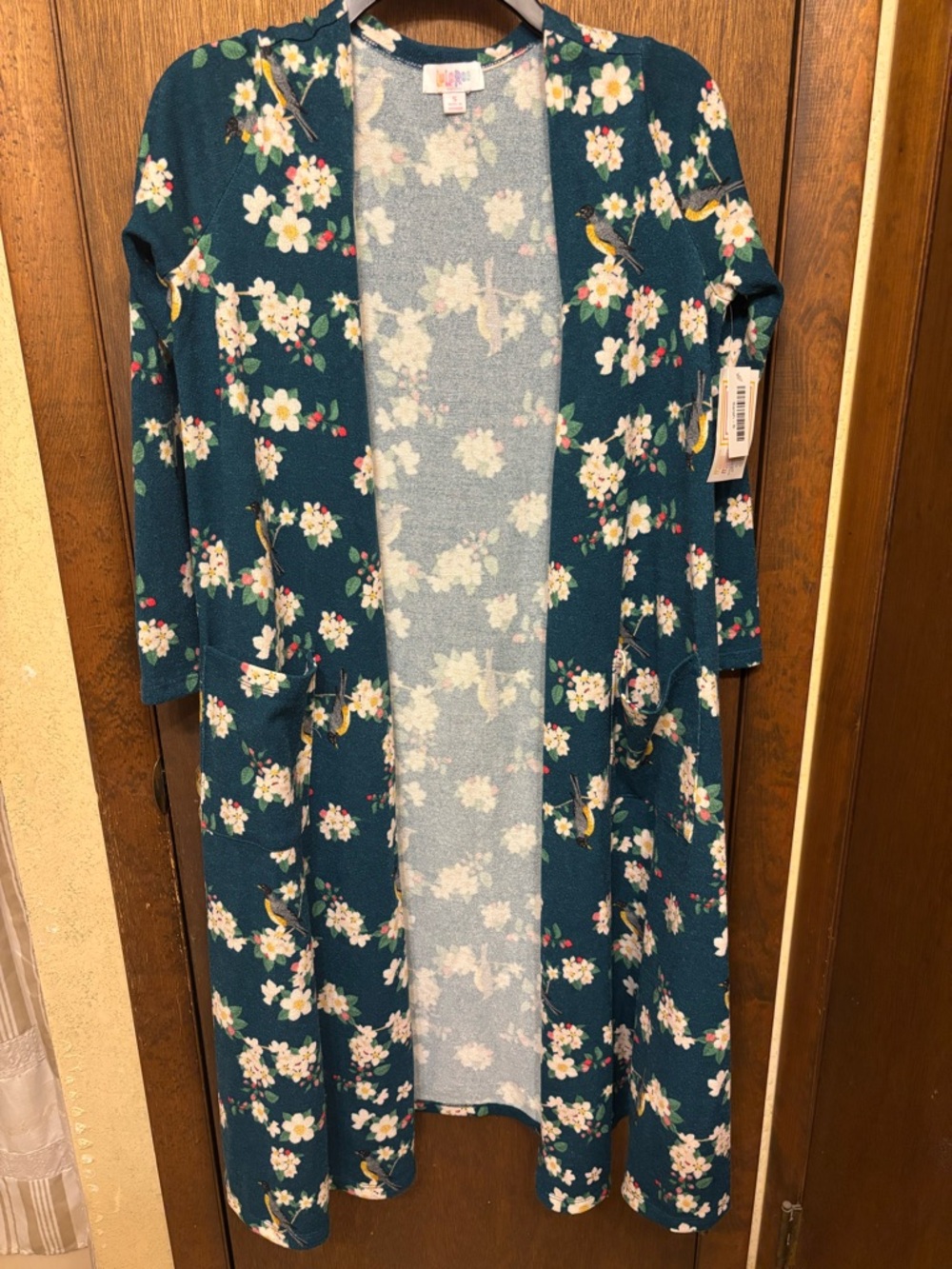 Lularoe Sarah - Teal Floral Open Front Duster Cardigan